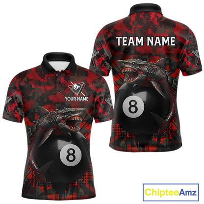 Horror Shark Play Pool 8 Ball Men's Billiard Team Shirt Custom Red Camouflage Billiard Attire NYN2499