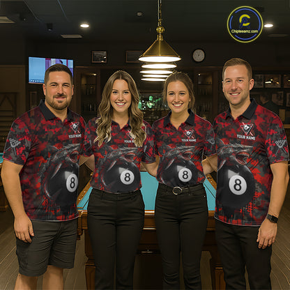 Horror Shark Play Pool 8 Ball Men's Billiard Team Shirt Custom Red Camouflage Billiard Attire NYN2499