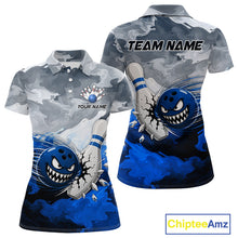 Load image into Gallery viewer, White Blue Funny Cracked Pins &amp; Ball Bowling Shirt For Women Custom Outfit Team Bowling Jersey NYN3234
