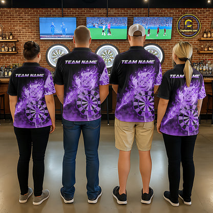 Custom Smoke Purple Fire Flaming Dart Arrow Men Darts Polo League Shirts Dart Team Jerseys NYN2214