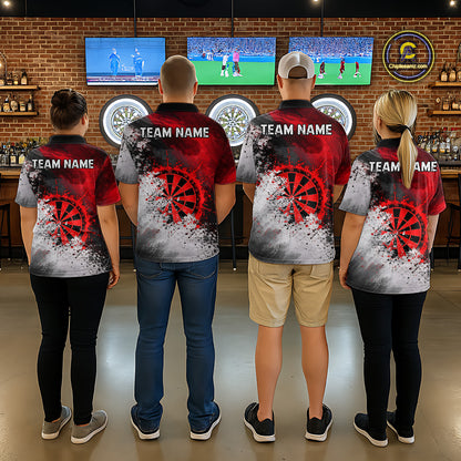 Custom Grey & Red Grunge Paint Dartboard Darts Quarter-Zip Shirt For Women Outfit Dart Team Jerseys NYN2509