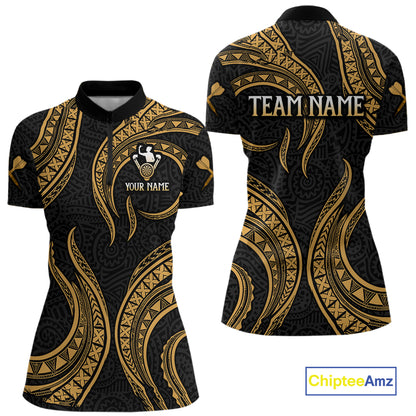 Black And Gold Tribal Human Play Dartboard Darts Quarter-zip Shirt Personalized Dart Jerseys For Women NYN2518