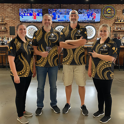 Black And Gold Tribal Human Play Dartboard Darts Quarter-zip Shirt Personalized Dart Jerseys For Men NYN2518