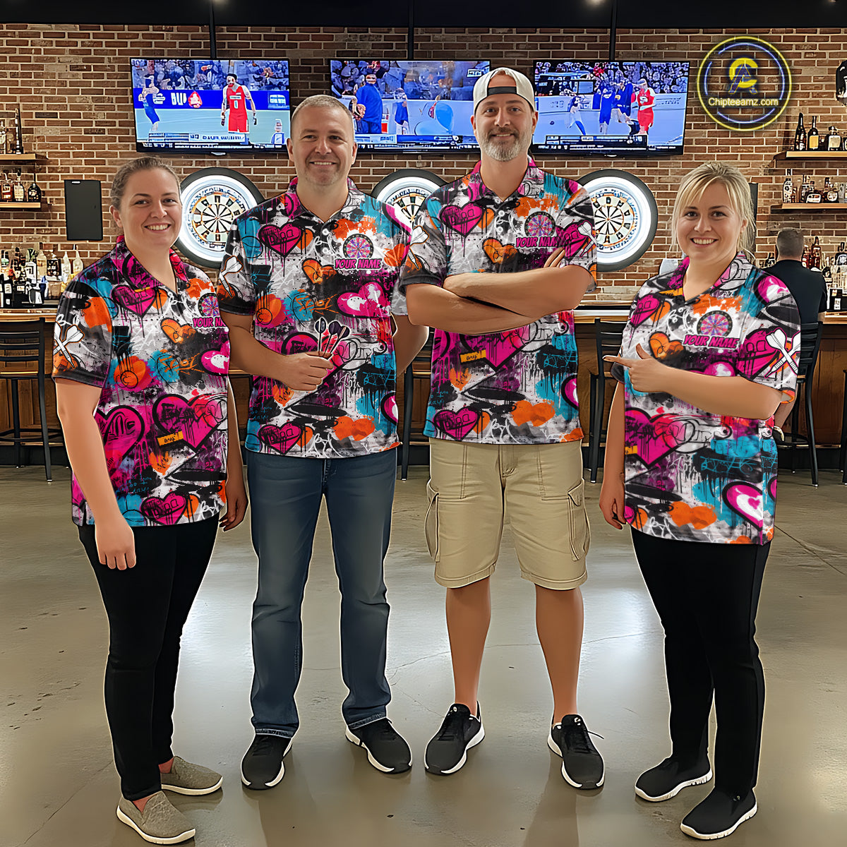 Colorful Heart Graffiti Dartboard Women Darts Polo Shirt Custom Couple Dart Valentine Jerseys NYN2528