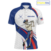 Load image into Gallery viewer, American Flag Golf Polo Shirts For Men Custom Skeleton Golfer Patriot Golf Team Clothing NYN3264