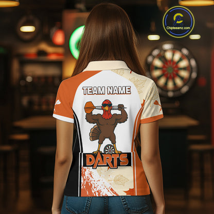 Custom Funny Turkey Autumn Leaves Dart Polo Shirt For Women Thanksgiving Dart Jersey NYN1458