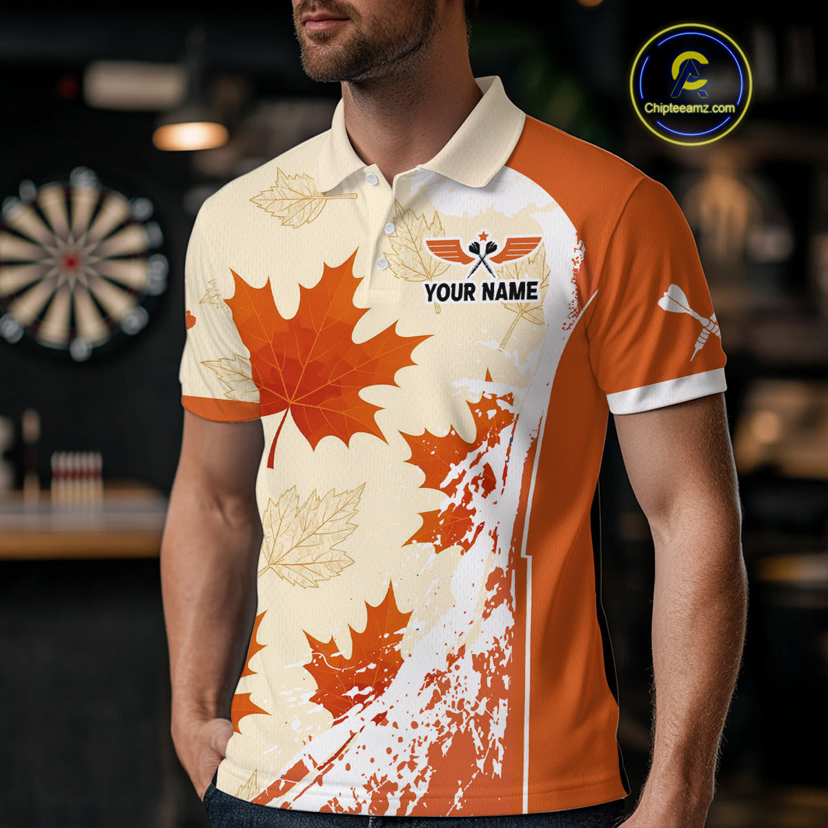 Custom Funny Turkey Autumn Leaves Dart Polo Shirt For Men Thanksgiving Dart Jersey NYN1458