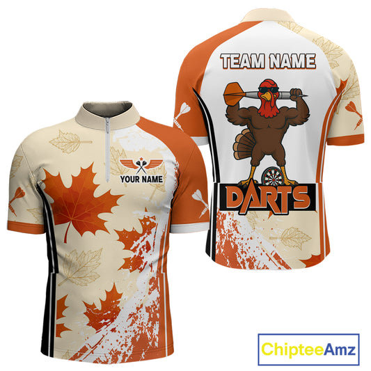 Custom Funny Turkey Autumn Leaves Dart 1/4-Zip Shirt For Men Thanksgiving Dart Jersey NYN1458