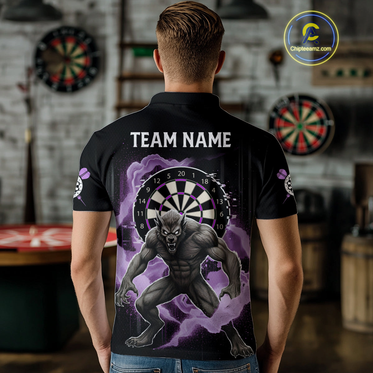 Purple Smokes Horror Wolf Grunge Dartboard Custom Darts Polo Shirt For Men Dart Gifts NYN1998