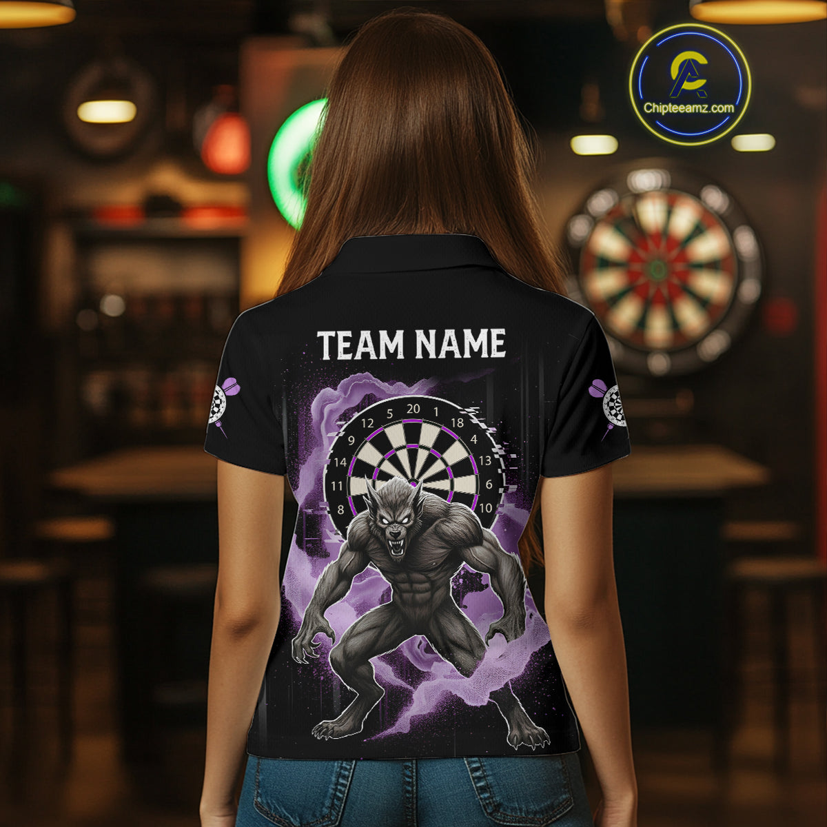 Purple Smokes Horror Wolf Grunge Dartboard Custom Darts Polo Shirt For Women Dart Gifts NYN1998