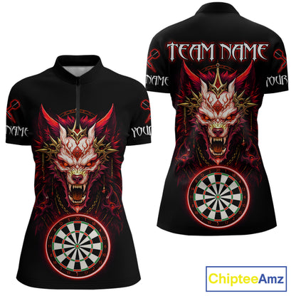 Red Vicious Wolf Ruler Dartboard Darts Shirt For Women - Custom Name & Team Jersey NYN0582