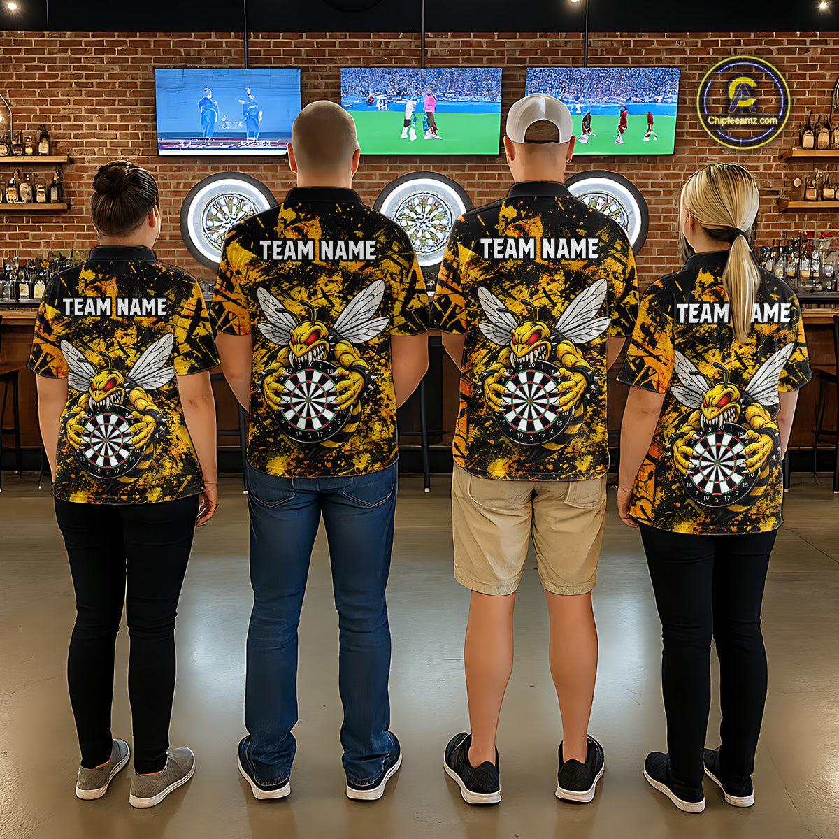 Yellow Black Grunge Bee Darts Shirt Custom Name Darts Shirts For Women Funny Darts Team Jerseys NYN2898