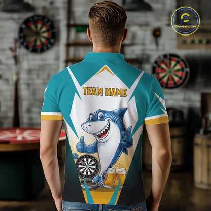 Custom Funny Shark And Cheer Beers Darts Polo & 1/4-Zip For Men Colorful Outfit Dart Team Attire NYN2904