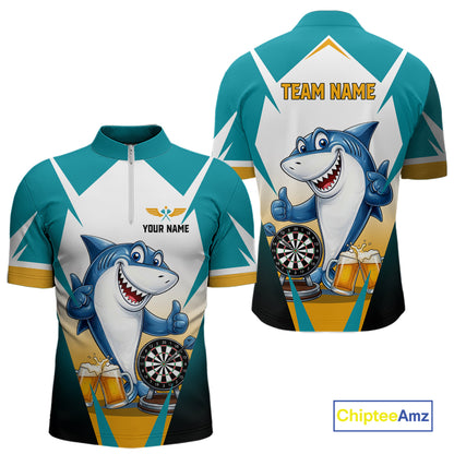 Custom Funny Shark And Cheer Beers Darts Polo & 1/4-Zip For Men Colorful Outfit Dart Team Attire NYN2904
