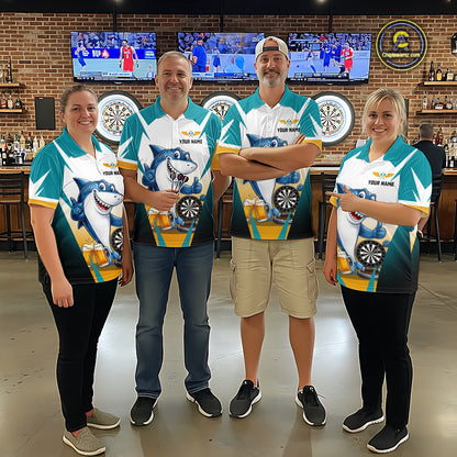 Custom Funny Shark And Cheer Beers Darts Polo & 1/4-Zip For Men Colorful Outfit Dart Team Attire NYN2904