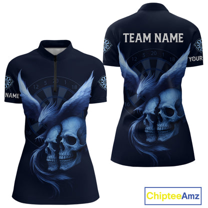 Darts Shirt For Women Personalized Eagle Skull Dartboard Dart Team Jerseys | Blue NYN1153