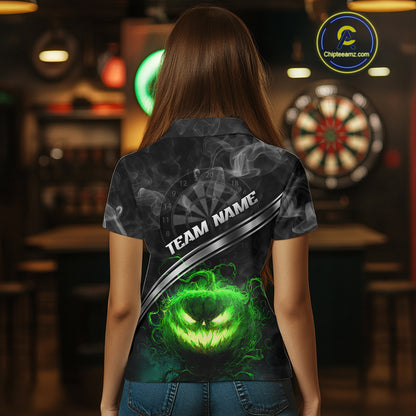Halloween Women Darts Shirt Personalized Green Pumpkin Dartboard, Halloween Dart Jerseys NYN1164