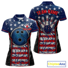 Load image into Gallery viewer, Grunge American Flag Bowling Polo &amp; 1/4 Zip Shirts For Women Custom Patriotic Team Bowling Jerseys NYN3128