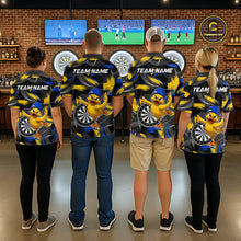 Load image into Gallery viewer, Men women darts team wearing matching funny duck dart jerseys, custom dart team shirts, novelty dart league uniforms