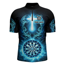 Load image into Gallery viewer, Thunder Blue Dartboard Cross Men Darts Team Shirt Personalized Tribal Dart Quarter-Zip Jerseys NYN2555