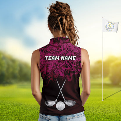 Women Golf Clothing Pink Fluid Pattern Sleeveless Golf Polo Shirt Custom White Golf Clubs Ball Golf Upf Shirts NYN2935