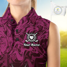 Load image into Gallery viewer, Women Golf Clothing Pink Fluid Pattern Sleeveless Golf Polo Shirt Custom White Golf Clubs Ball Golf Upf Shirts NYN2935