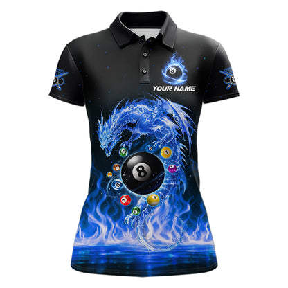Fire Flame Dragon Pool 8 Ball Women's Billiard Shirt Custom Billiard Team League Attire|Blue NYN2557