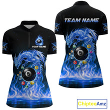 Load image into Gallery viewer, Fire Flame Dragon Pool 8 Ball Women's Billiard Shirt Custom Billiard Team League Attire|Blue NYN2557