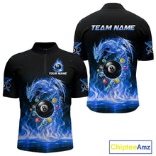 Load image into Gallery viewer, Fire Flame Dragon Pool 8 Ball Men's Billiard Shirt Custom Billiard Team League Attire|Blue NYN2557