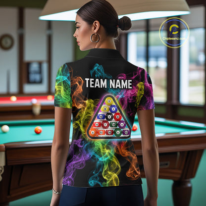 Personalized Colorful Smoke 8 Ball Pool Billiard Shirt For Women Custom Billiard Rack Team Jersey NYN3142