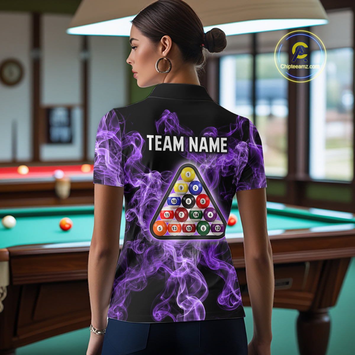 Personalized Purple Smokes 8 Ball Pool Billiard Shirt For Women Custom Billiard Rack Team Jersey NYN3143