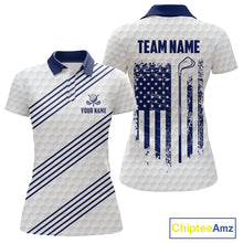 Load image into Gallery viewer, Patriotic American flag golf polo shirt for women blue America 250th golf apparel