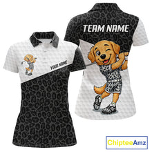 Load image into Gallery viewer, Golden retriever golf shirt with black leopard pattern funny golf polo for women