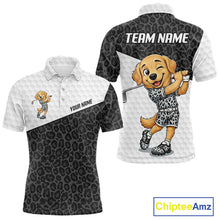 Load image into Gallery viewer, Golden retriever golf shirt with black leopard pattern funny golf polo for men