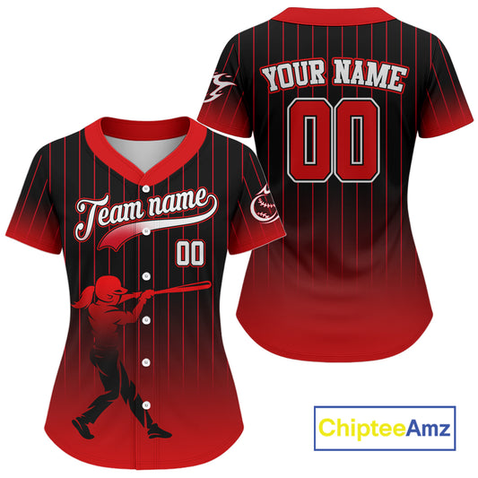 Red And Black Classic Baseball Jersey Custom Pinstripe Baseball Jersey For Women NYN0814