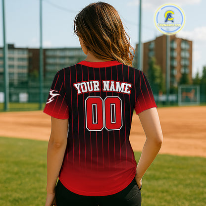 Red And Black Classic Baseball Jersey Custom Pinstripe Baseball Jersey For Women NYN0814