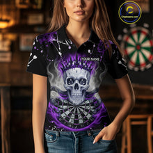 Load image into Gallery viewer, Grey Purple Smoke Crown Skull Dartboard Custom Women Polo Dart Shirt Splatter Dart Jerseys NYN1772