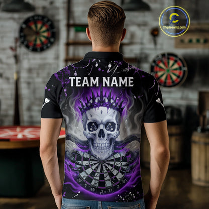Grey Purple Smoke Crown Skull Dartboard Custom Mens Polo Dart Shirt Splatter Dart Jerseys NYN1772