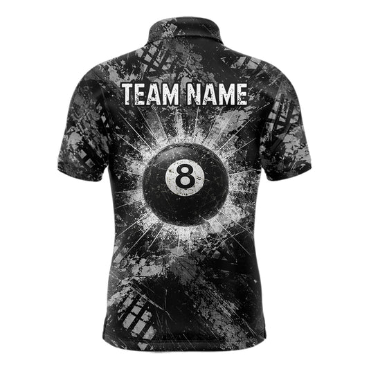 Black White Grunge Pool 8 Ball Billiard Shirt For Men Personalized Ball Billiard Attire Gifts NYN2569