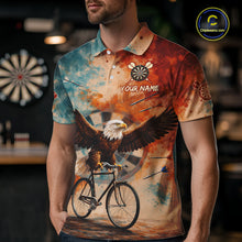Load image into Gallery viewer, Blue &amp; Orange Watercolor Funny Eagle Dartboard Men Dart Polo Shirts Custom Dart Team Jerseys NYN2728