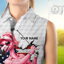 Load image into Gallery viewer, Funny Flamingo Ladies Golf White Womens Patriot Golf Sleeveless Polo Shirts Custom US Flag Golf Gifts NYN3149