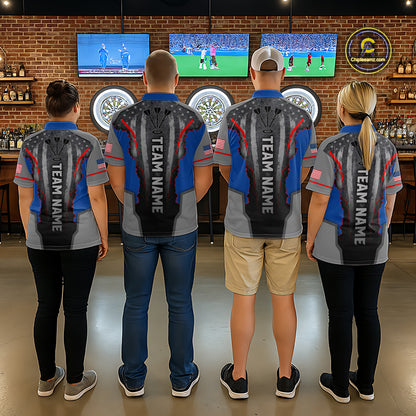 Custom Grunge American Flag Darts Polo & 1/4-Zip For Men, Patriotic Dart Jerseys For Team NYN3342