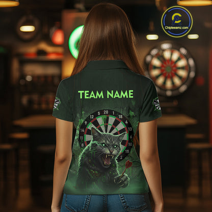 Funny Cat Green Dripping Dartboard Custom Women Polo Darts Shirt Outfits Darts Jersey NYN1801