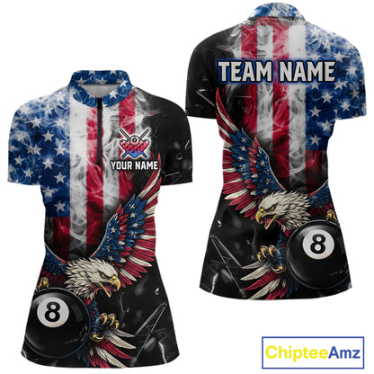 US Flag Smoke Eagle 8 Ball Pool Billiard Shirt For Women Custom Broken Glass Billiard Team Attire NYN2743