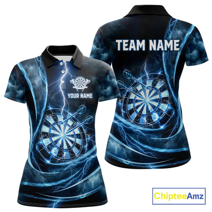 Personalized Thunder Darts Polo & 1/4-Zip Shirt For Women Lightning Dark Blue Dart Attire Jerseys NYN2955