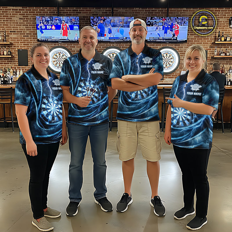 Personalized Thunder Darts Polo & 1/4-Zip Shirt For Women Lightning Dark Blue Dart Attire Jerseys NYN2955