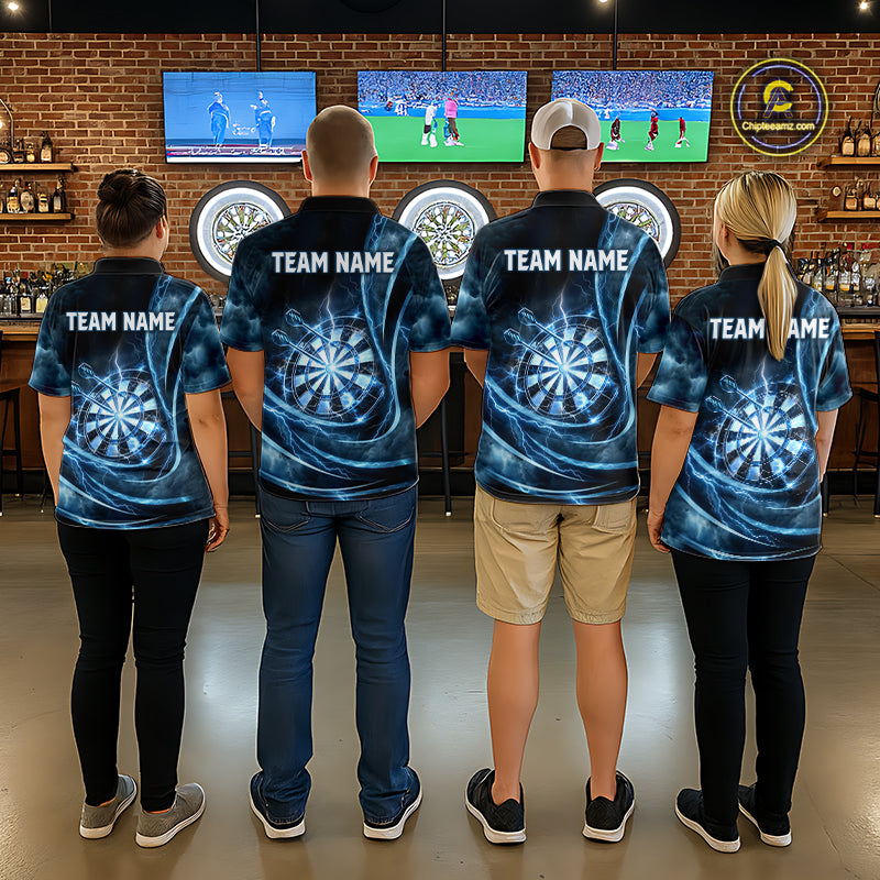Personalized Thunder Darts Polo & 1/4-Zip Shirt For Women Lightning Dark Blue Dart Attire Jerseys NYN2955