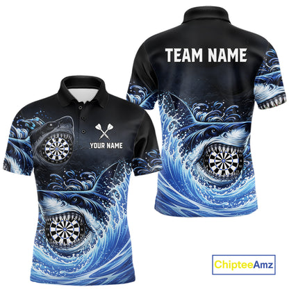 Personalized Funny Shark Waving Blue Dartboard Men Darts Polo Shirt Custom Darts Team Jerseys NYN2583