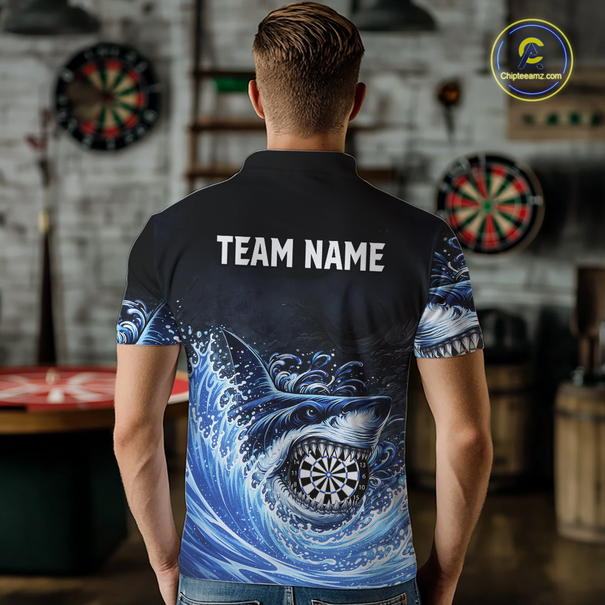 Personalized Funny Shark Waving Blue Dartboard Men Darts Polo Shirt Custom Darts Team Jerseys NYN2583