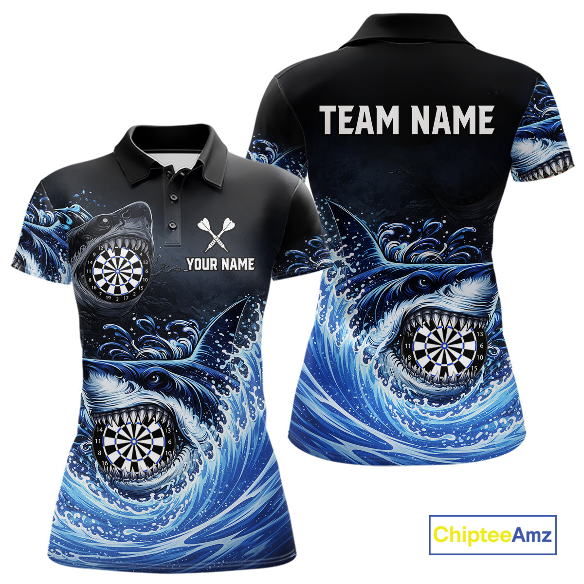 Personalized Funny Shark Waving Blue Dartboard Women Darts Polo Shirt Custom Darts Team Jerseys NYN2583